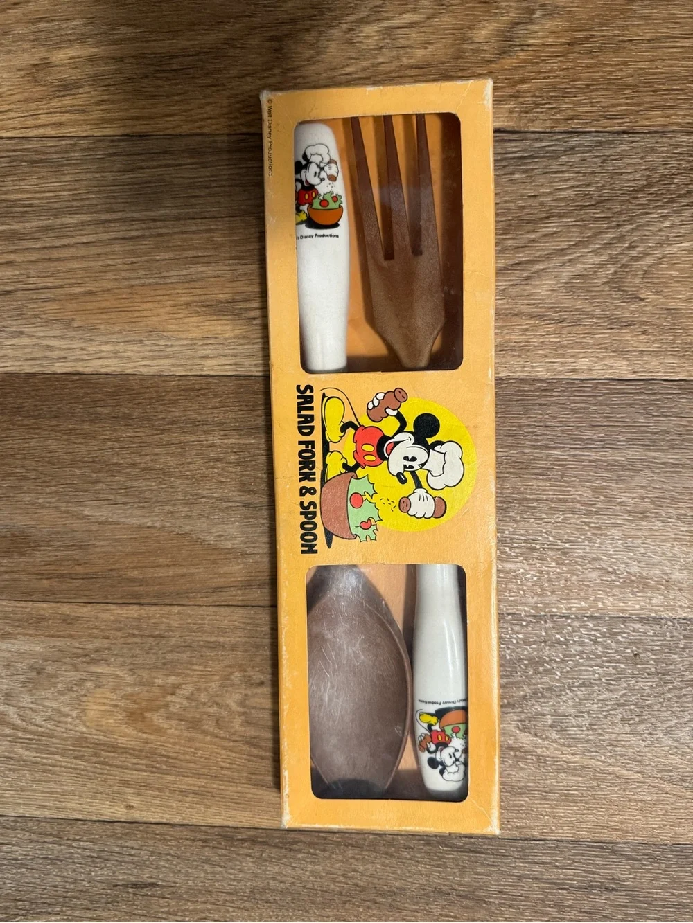 Mickey Mouse Orange Salad Fork & Spoon Set - White Handles Walt Disney